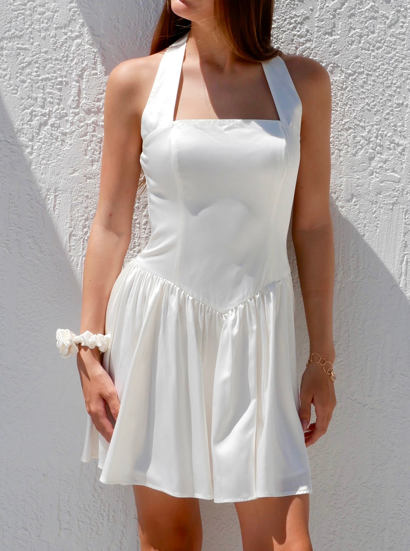 WHITE BABYDOLL SILK DRESS