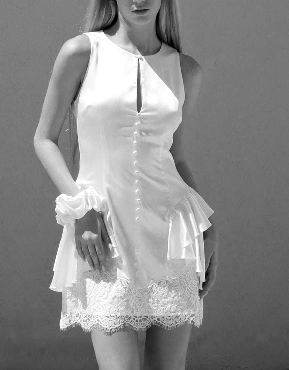 WHITE LACE SILK DRESS