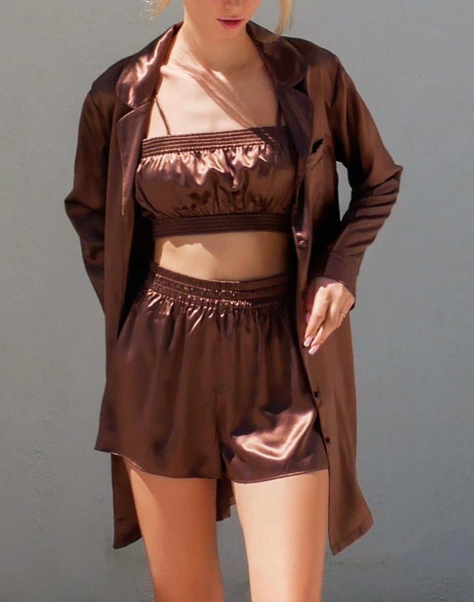 COCOA POWDER  PAJAMA SHORT SET 3 PCS