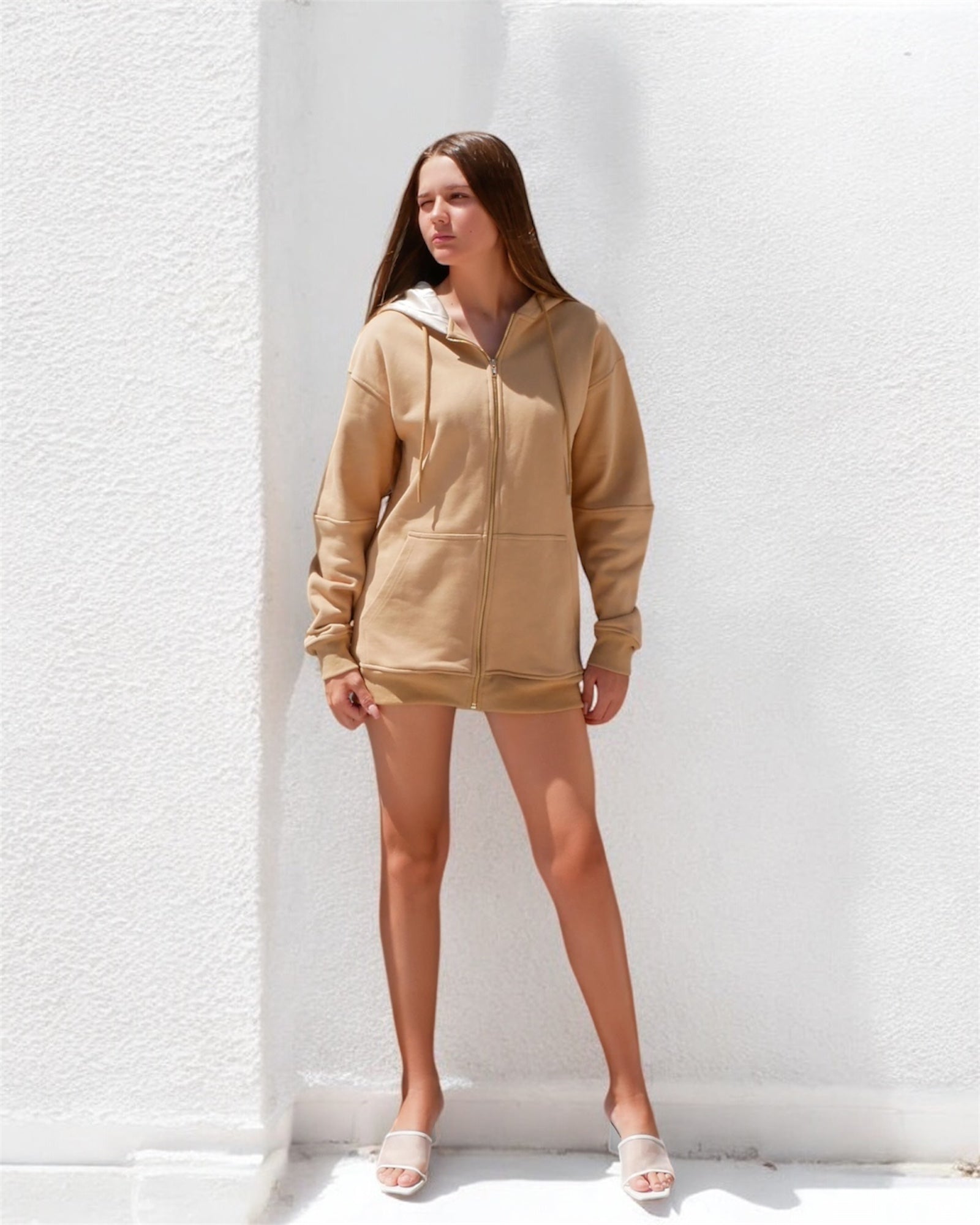 NUDE SILK-LINED HOODIE