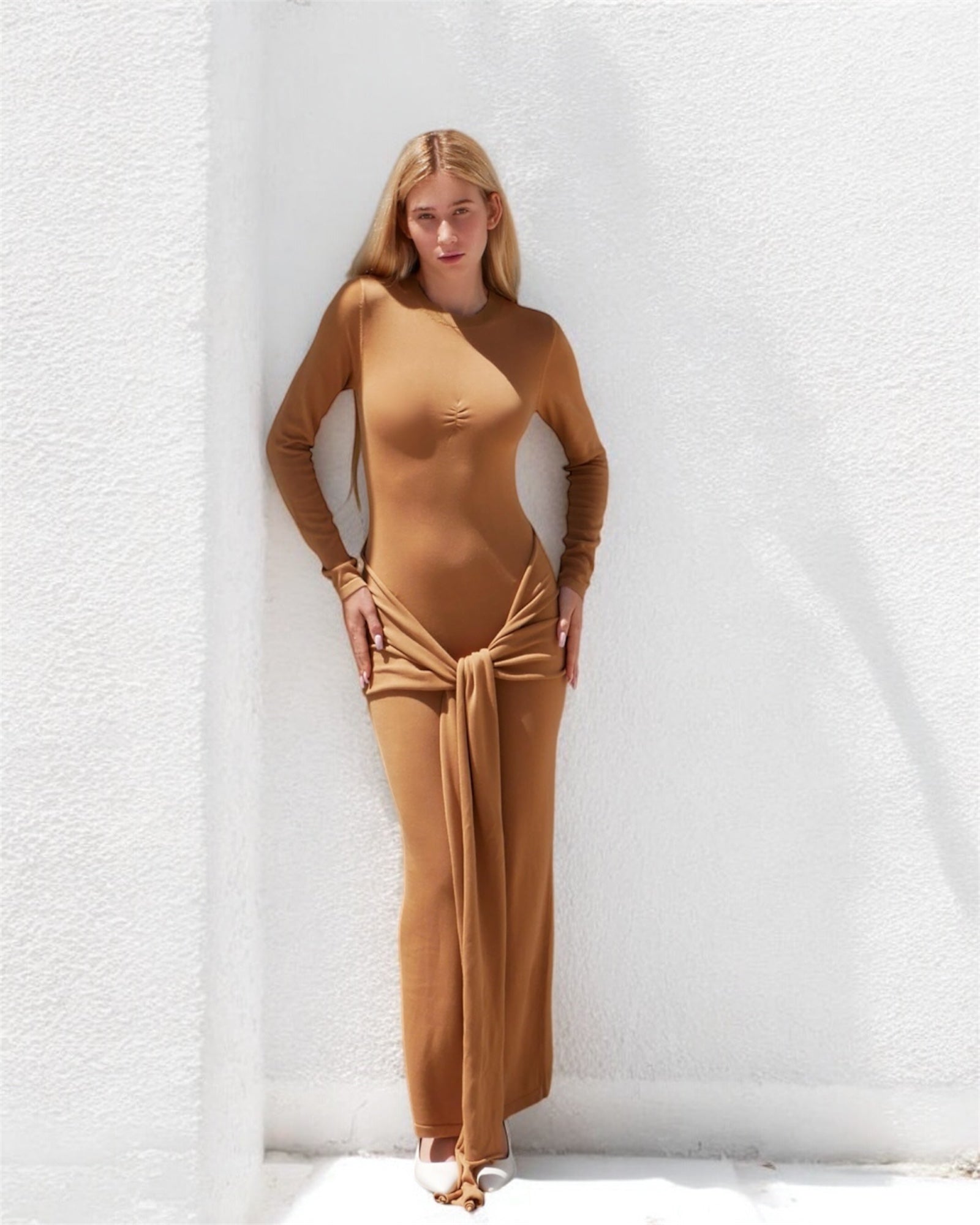 NUDE SILK KNITTED DRESS