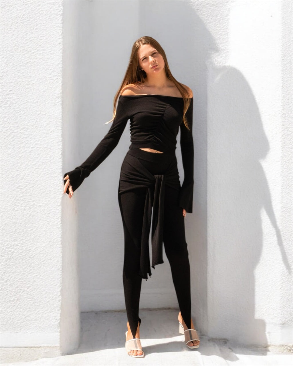 BLACK SILK KNITTED LEGGINGS SET