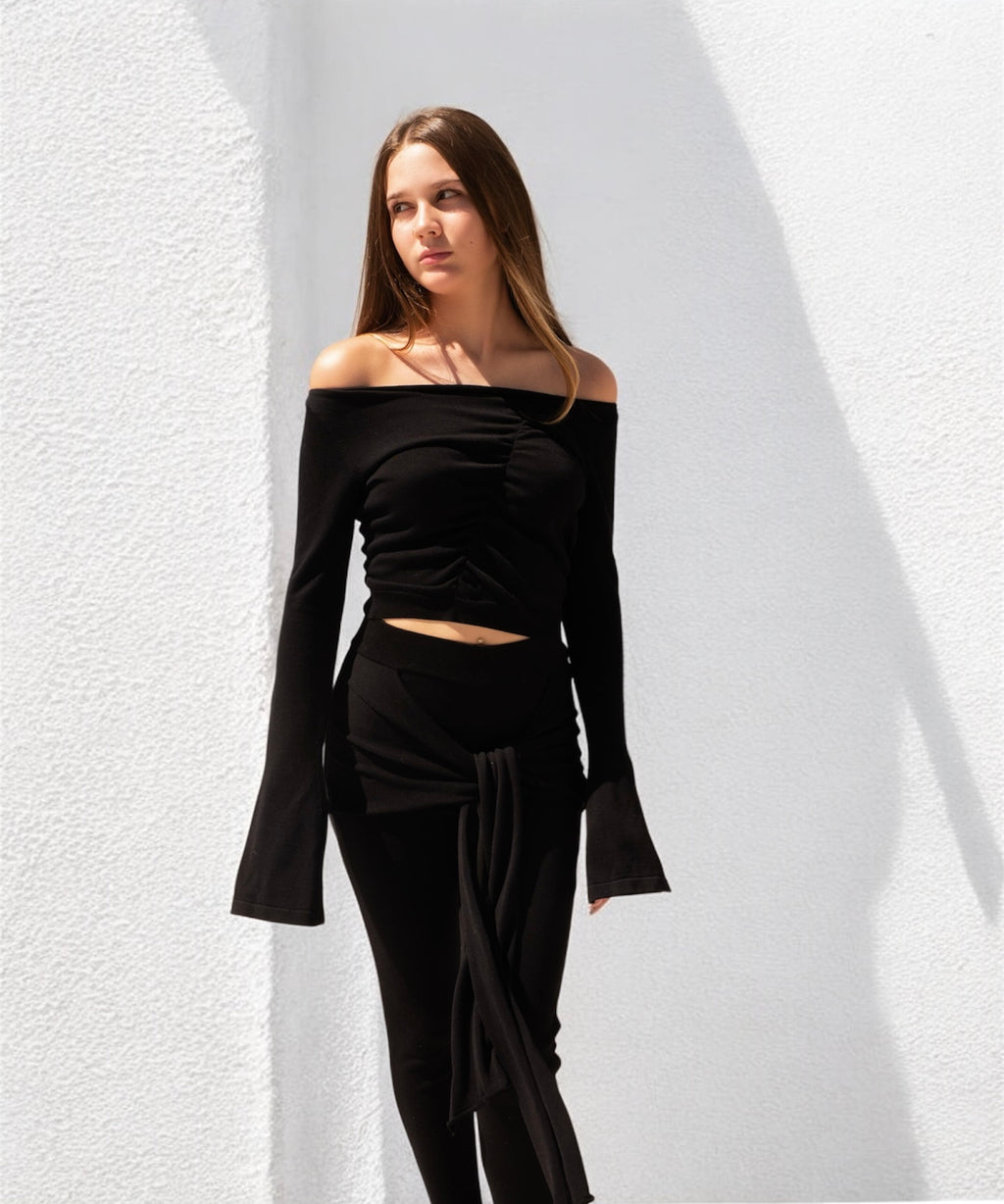 BLACK SILK KNITTED LEGGINGS SET