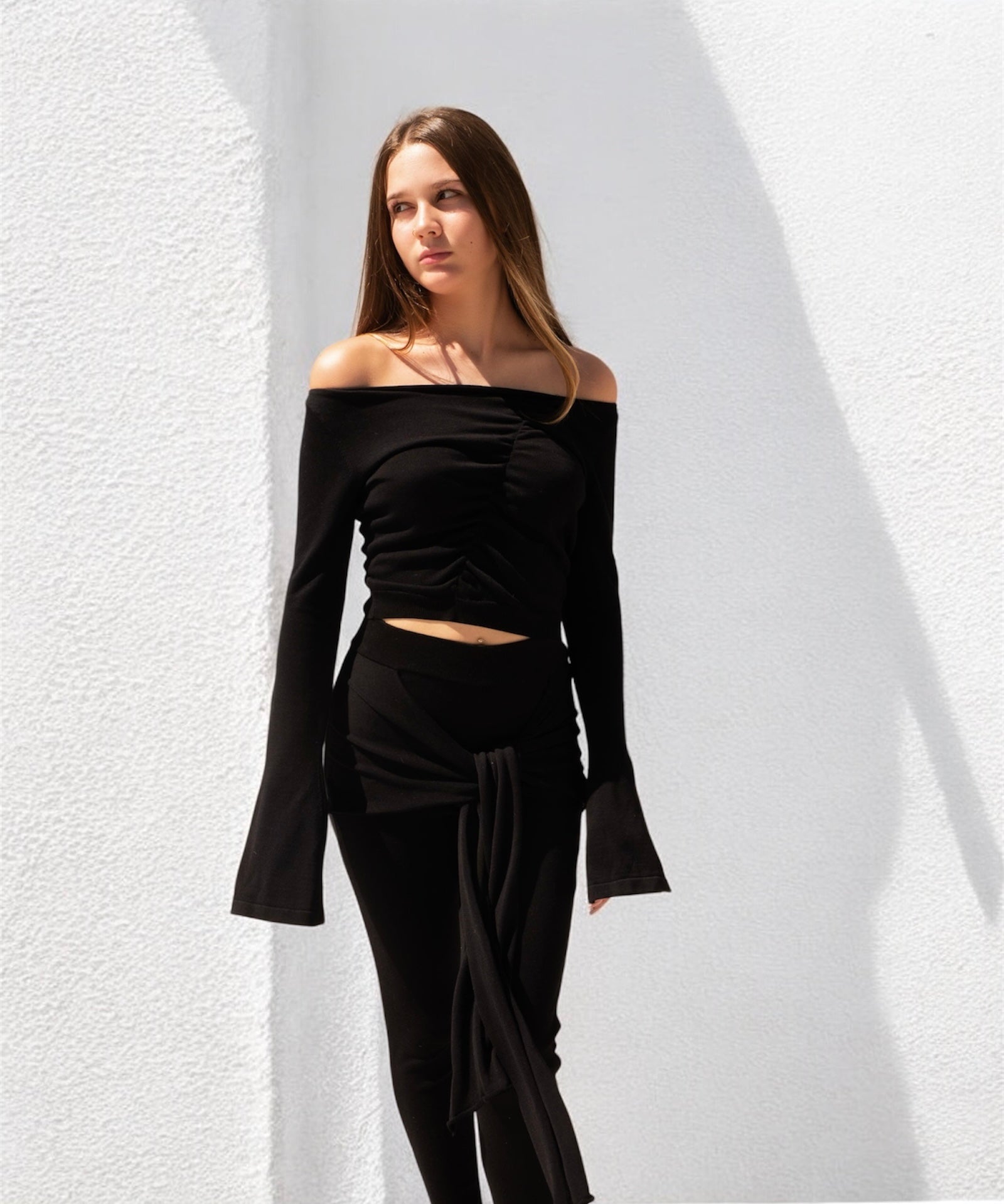 BLACK SILK KNITTED LEGGINGS SET