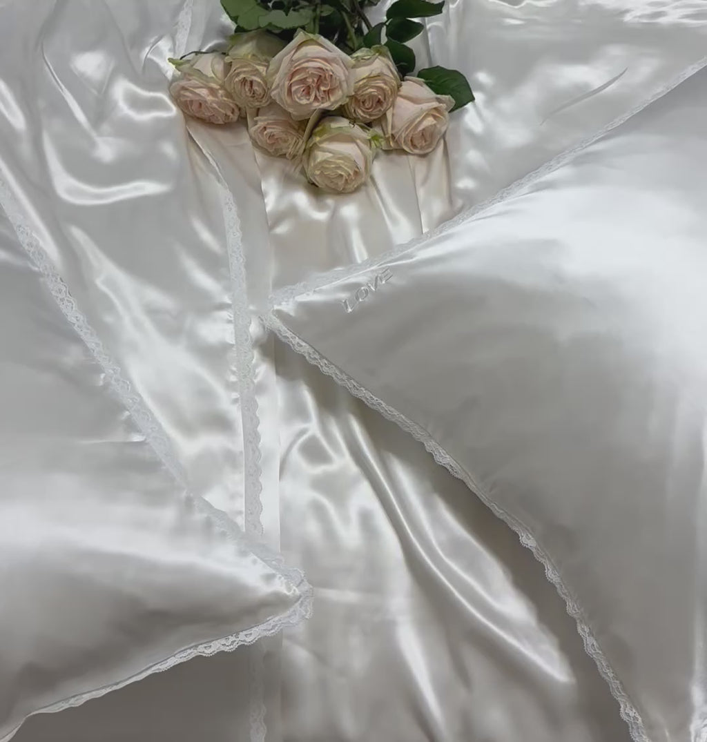 Powder White Silk Duvet Cover Set - 4 pcs