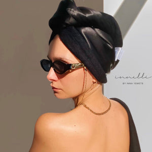 Midnight Black Turban Towel,  22 momme