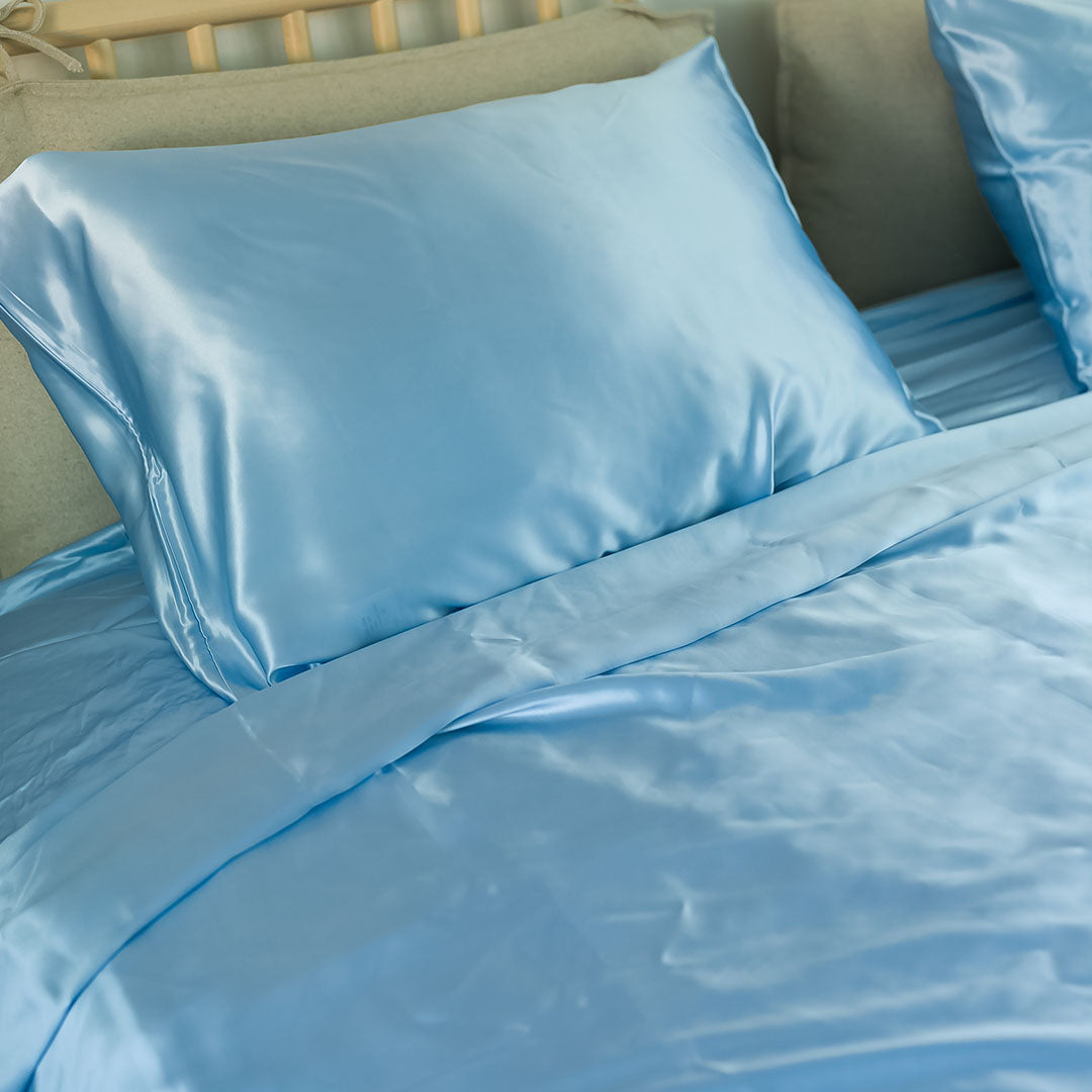 Sky Blue Silk Sheet Set - 4 pcs